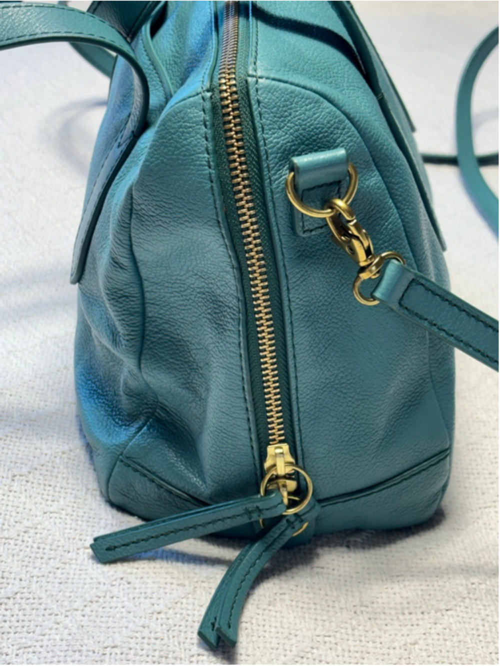 RARE Fossil Genuine Leather Sydney Satchel in Teal Blue/Green GUC - Picture 3 of 14